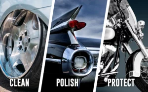 Close-ups of clean vehicles with shiny surfaces.