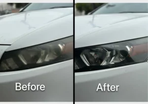Car headlight restoration before and after comparison