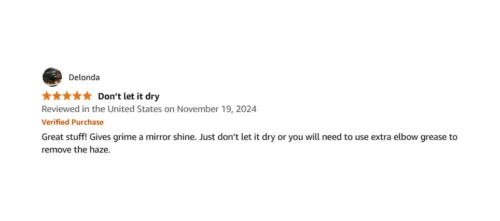 Product review praising effectiveness and shine.